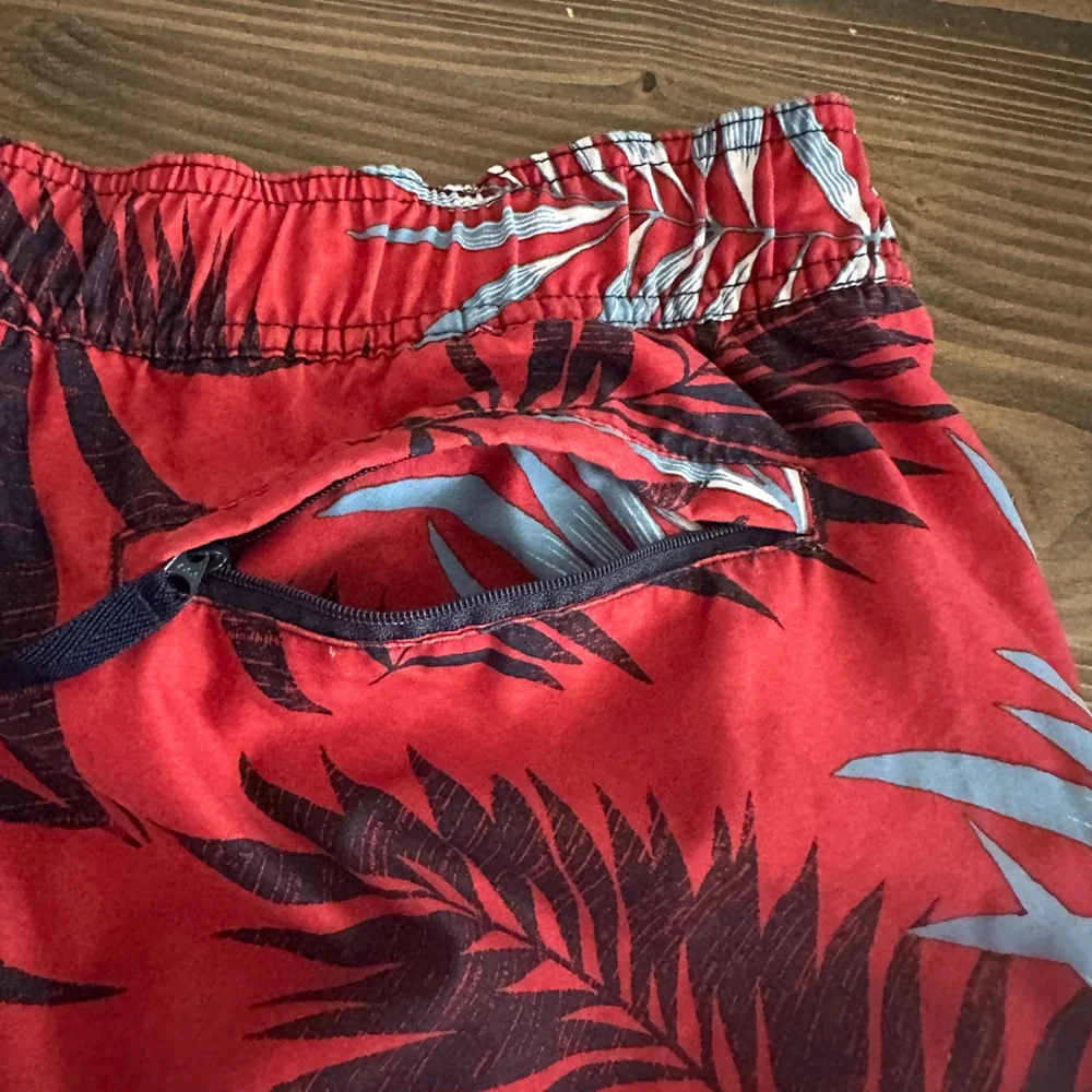 Nautica Men’s XXL Swim Trunks Red Blue Palm Leaf Print Mesh Lined